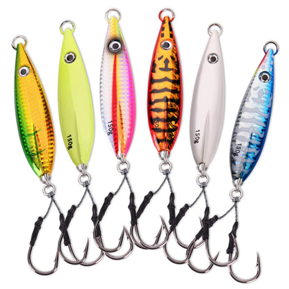 Calissa Offshore Tackle Fast Fall Jig 80g 150g 250g 300LBS Assist Hooks 3/0 Butterfly - Vertical Jig Speed Lure Slow Pitch Flat Glow Color Painted on Both Sides (6 Pack, 450g)