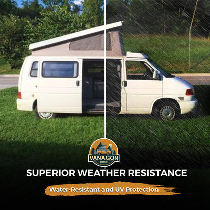 Roof Top Tent 3-Window Pop Top Car Camping Tent Durable Light Grey Canvas Compatible with VW T4 Eurovan Winnebago Camper Long Wheel Base LWB - Grey Mosquito Net, 2 Person Rooftop Tents Pop Up Camper