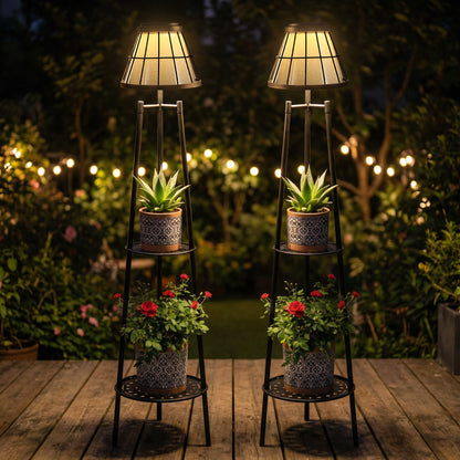Solgicar 2 Pack Solar Lights with Plant Stands, 45.4'' Waterproof Outdoor Metal Solar Floor Lamps for Patio Deck Yard Pathway Porch Garden