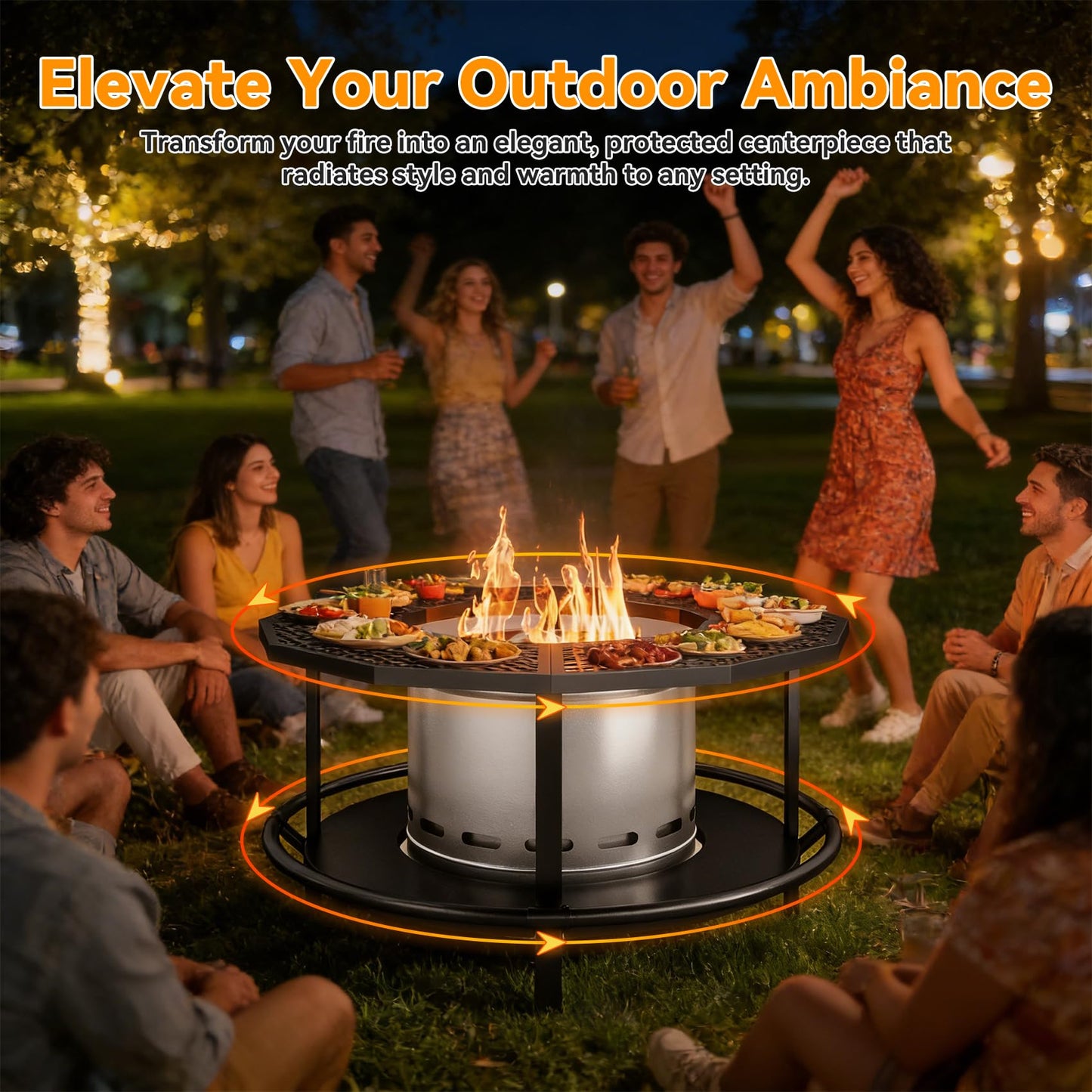 Fire Pit Surround Tabletop - 360° Fire Pit Guard for Solo Stove Bonfire & Ranger, Portable Protective Barrier for Wood Burning Fire Pits Up to ⌀21", UV-Resistant Outdoor Fabric (Firepit Not Included)