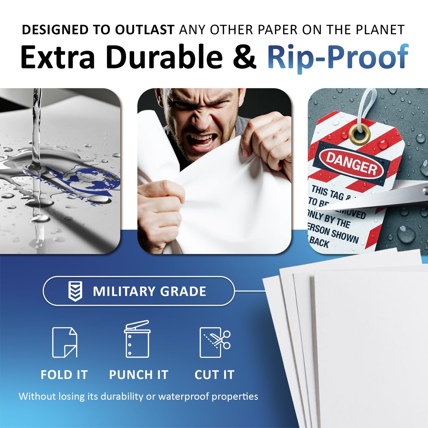TerraSlate Waterproof Laser Printer Paper, 5 MIL 8.5" x 14", White, 250 Sheets I Rain/Weather/Rip-Proof Printing Paper