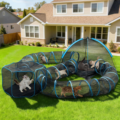 Tivray Outdoor Cat Enclosure, 5-in-1 Cat Tent Outdoor Pet Playpen with Tunnel, Portable Catio Play Pen for Outside and Indoor cat Enclosure with Storage Bag for Kitty and Small Animals