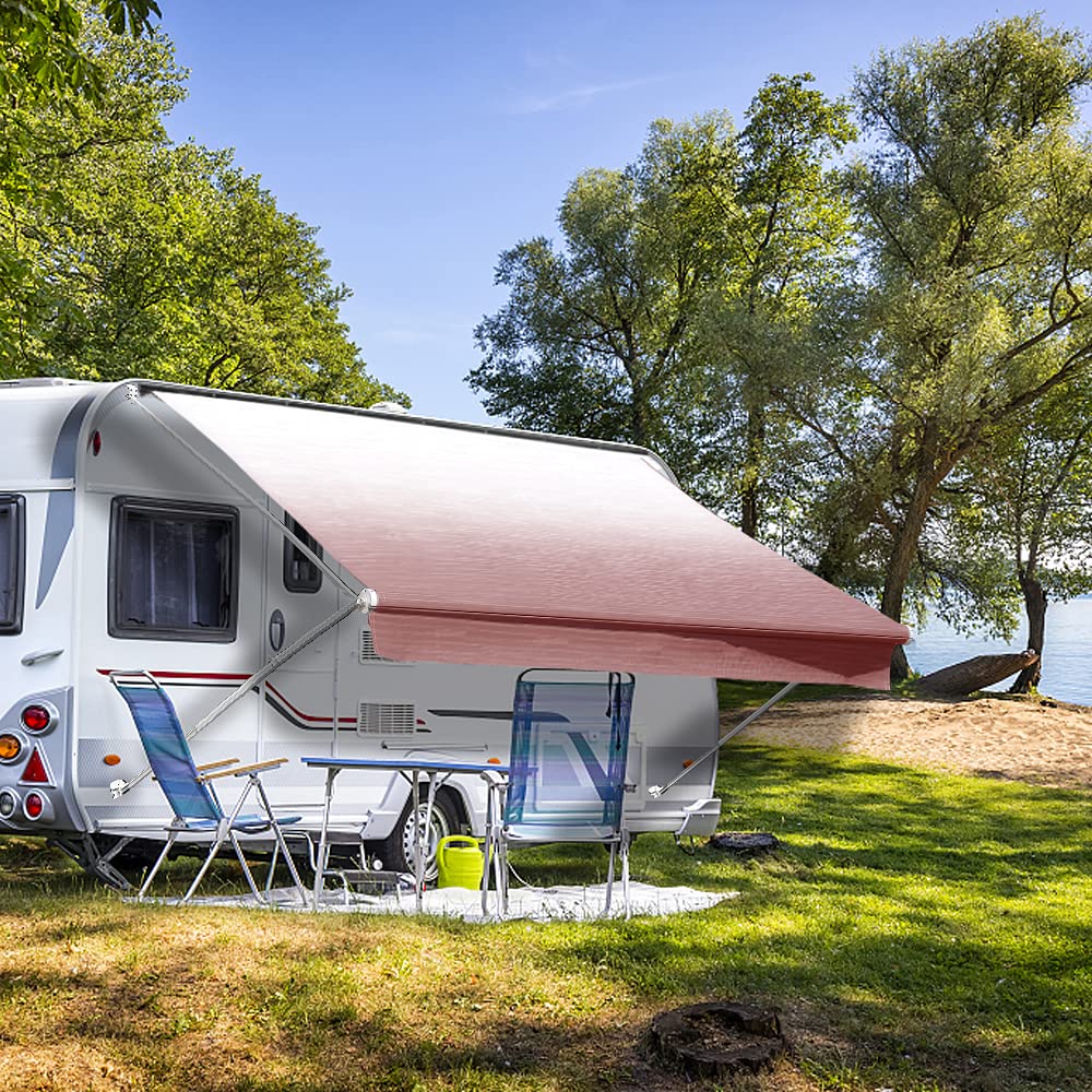 Suncode Premium RV Awning Fabric Replacement, Heavy-Duty Waterproof Vinyl Canopy, Universal Fit for Camper Trailer Motorhome, 12'(Fabric 11'2") Burgundy Fade
