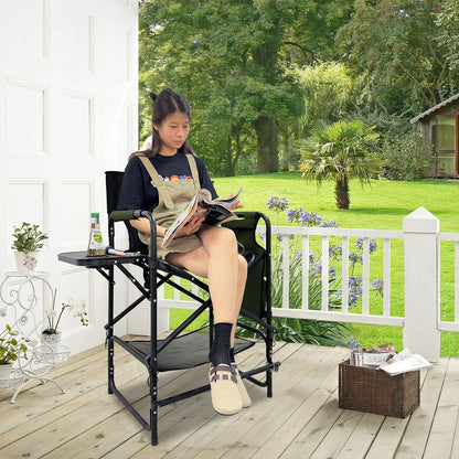 WKFAMOUT Tall Folding Directors Chair with Side Table 30.71" Seat Height Foldable Camping Chair Bar Stool for Makeup Artist Face Painting with Footrest and Storage Pocket Supports 350LBS