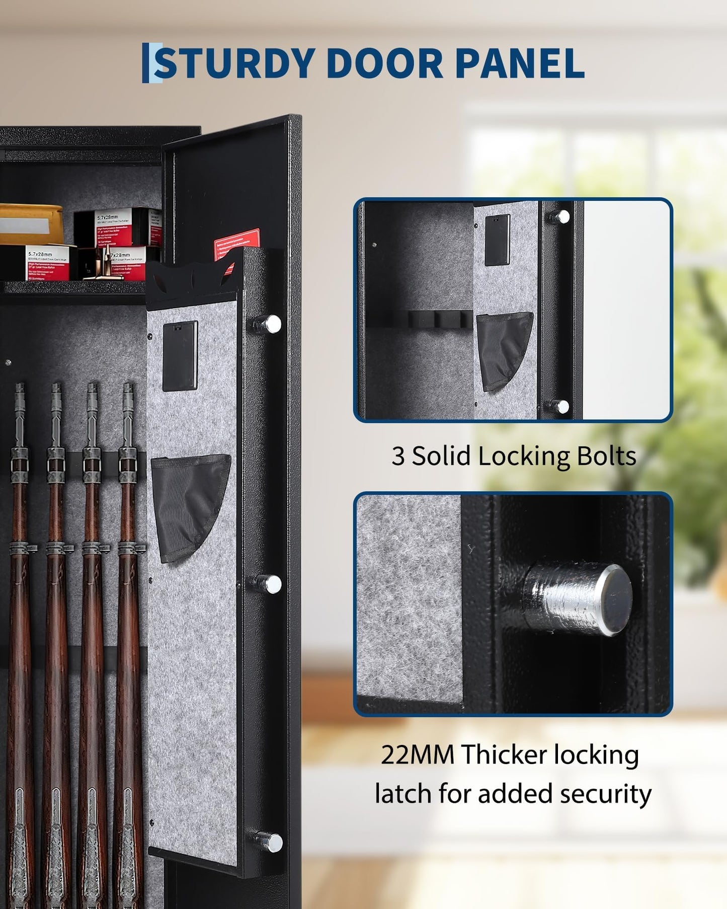 3-4 Gun Safes, Gun Cabinet for Rifles and Pistols, Quick Access Rifle Safe with Removable Shelf, Multifunction Lock, Pistol Pockets for Home Office