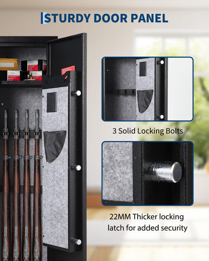 3-4 Gun Safes, Gun Cabinet for Rifles and Pistols, Quick Access Rifle Safe with Removable Shelf, Multifunction Lock, Pistol Pockets for Home Office