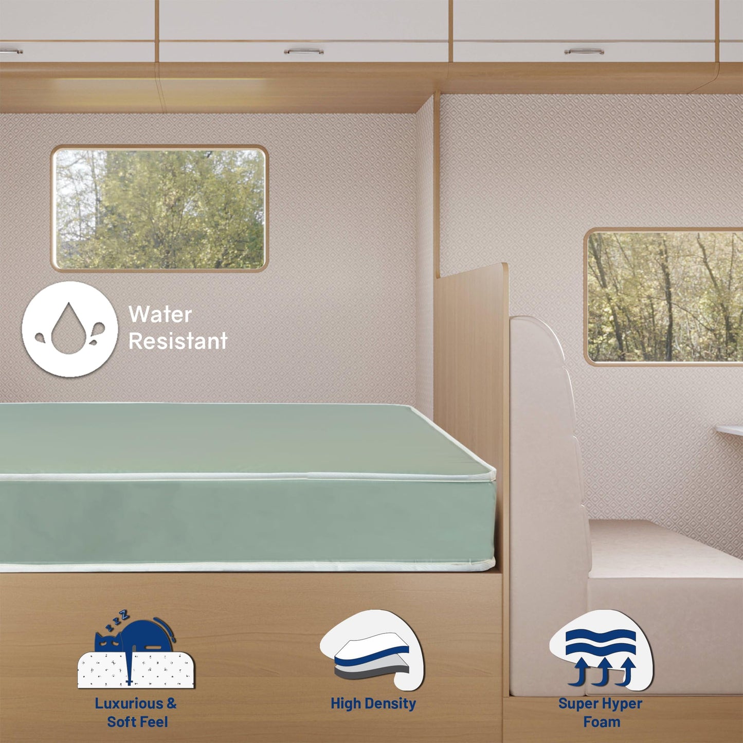 Greaton, 8-Inch High Density Foam RV Mattress Replacement with Vinyl Cover, Medium Firm, Travel Camper Trailer Truck and Bunk, Pressure-Relief Support, Made in USA, 75" x 30"