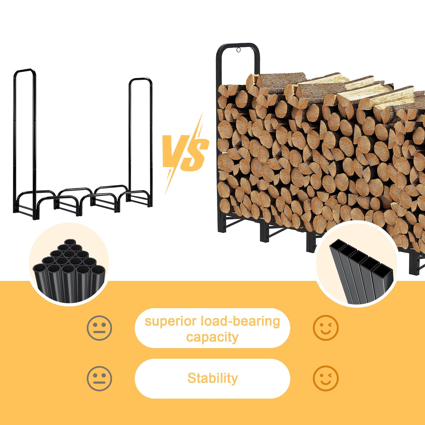 Werph 12FT Firewood Rack Outdoor,Heavy Duty Firewood Storage Rack,Outdoor Firewood Rack with Cover,Wood Rack Log Rack for Outdoor & Indoors, Black