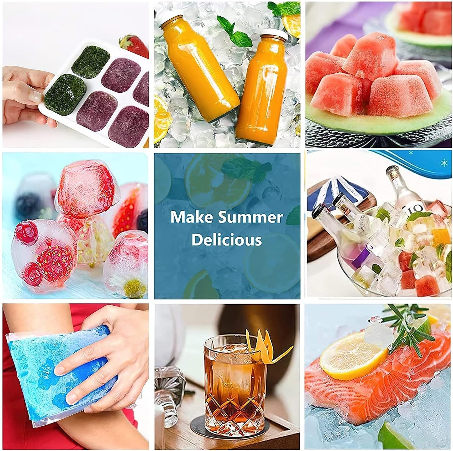 Airabc Silicone Ice Cube Trays - Easy-Release 14-Cube Design | BPA Free & Stackable, 4 Pack