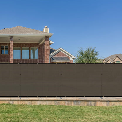 Bynbbur 5'x24' Outdoor Privacy Screen Freestanding with Iron Poles and Stakes, Temporary Dog Fencing, Backyard Divider, Metal Garden Fence for Pool Patio Barrier Border, Brown
