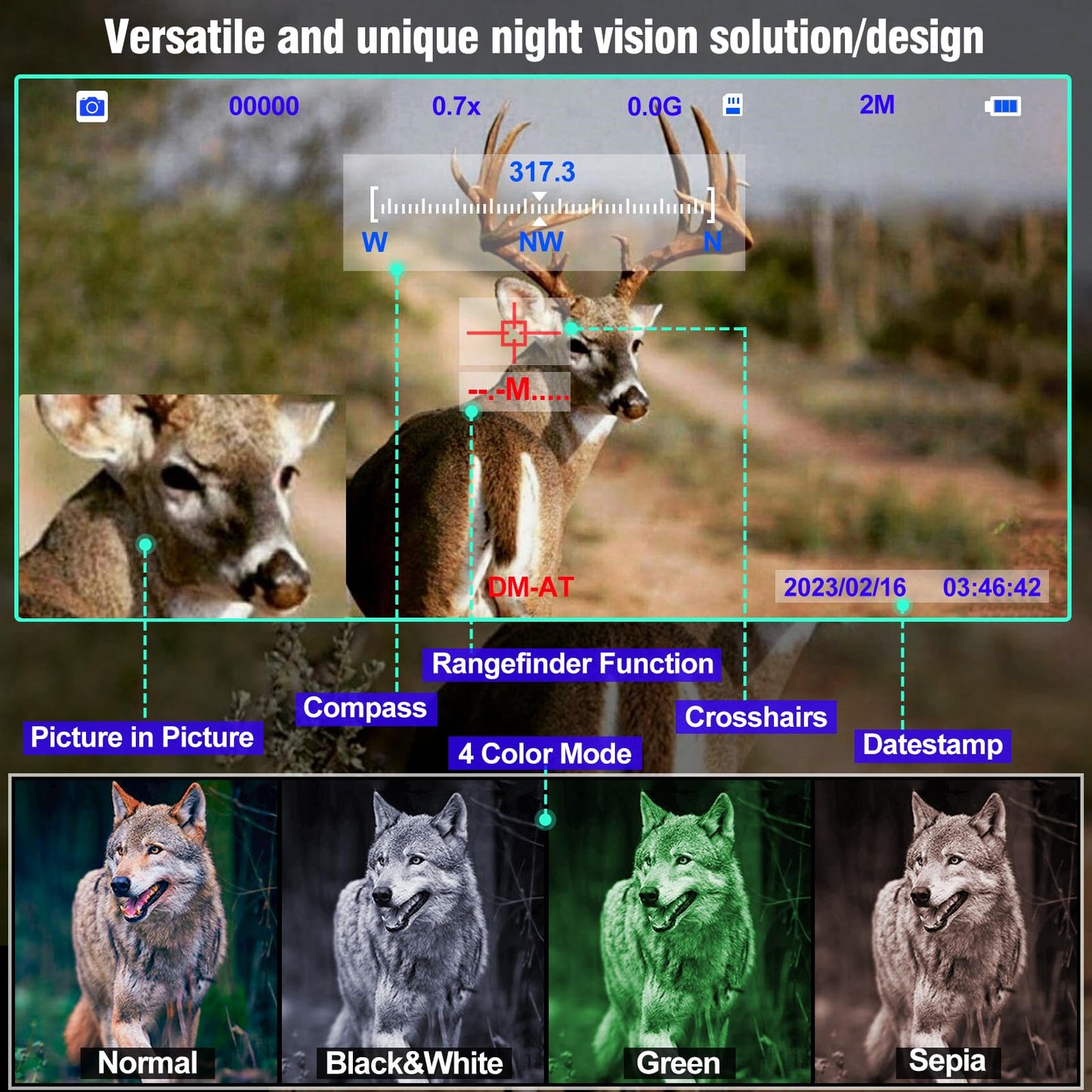 Crangcam 4K Day & Night Vision Binoculars/Goggles with Rangefinder & Compass, 6000mAh Rechargeable, 32GB TF Card, 5X Zoom & 42mm Lens for Hunting Camping Hiking