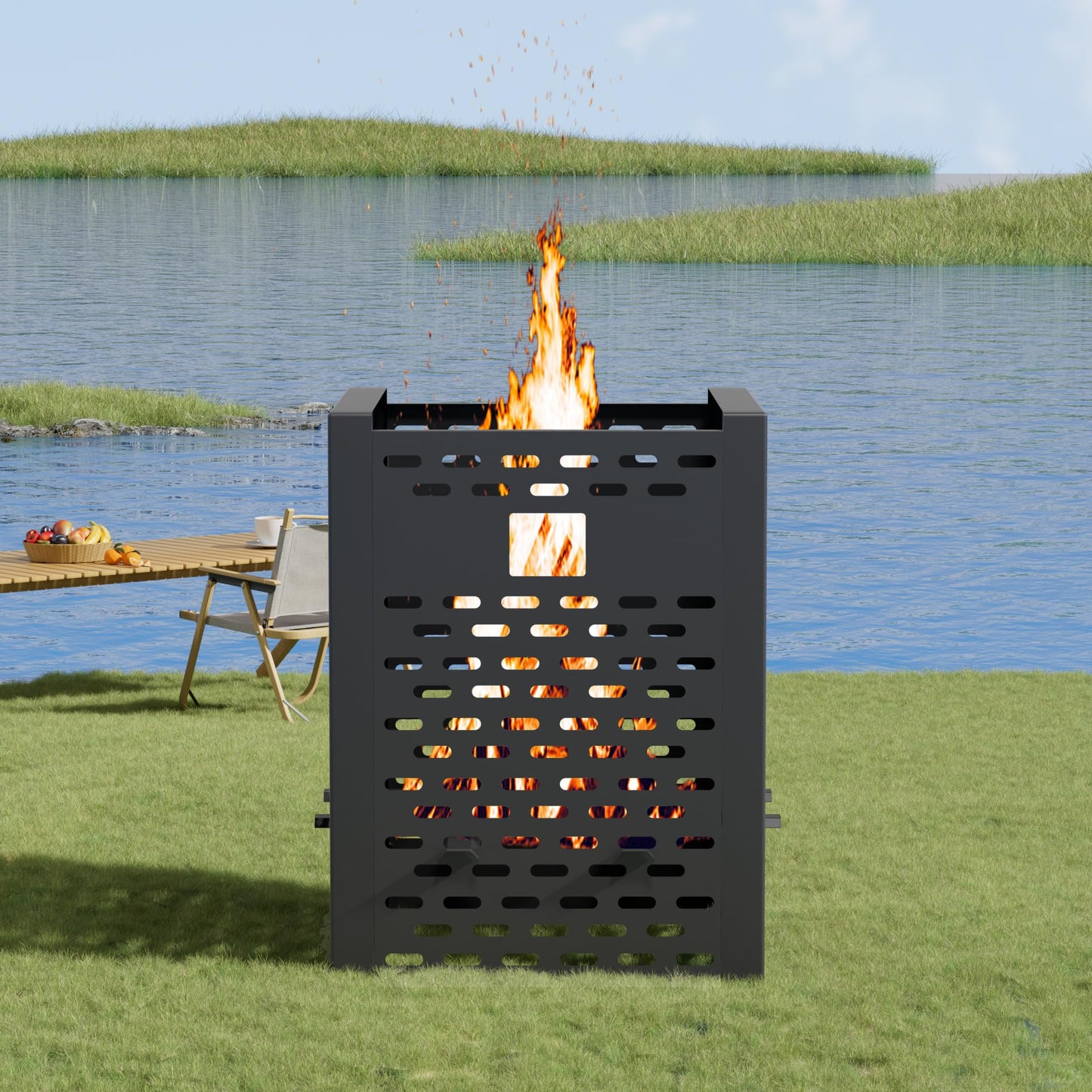 BERPET 63 Gallon Burn Barrel for Outside for Burning Trash - Heavy Duty Incinerator Cage with Waterproof Cover - Outdoor Garden Yard Waste Fire Bin for Leaves