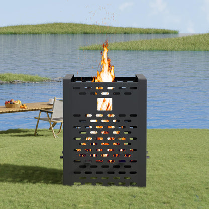 BERPET 63 Gallon Burn Barrel for Outside for Burning Trash - Heavy Duty Incinerator Cage with Waterproof Cover - Outdoor Garden Yard Waste Fire Bin for Leaves