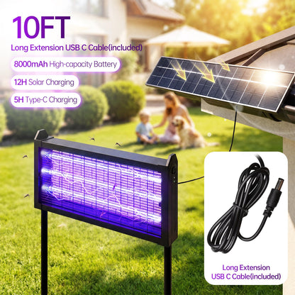 4500V Solar Bug Zapper Outdoor, Mosquito Zapper with Extension Cord, Waterproof Electric Fly Zapper Indoor/Outdoor for Patio, Yard, Home, Garden, Camping