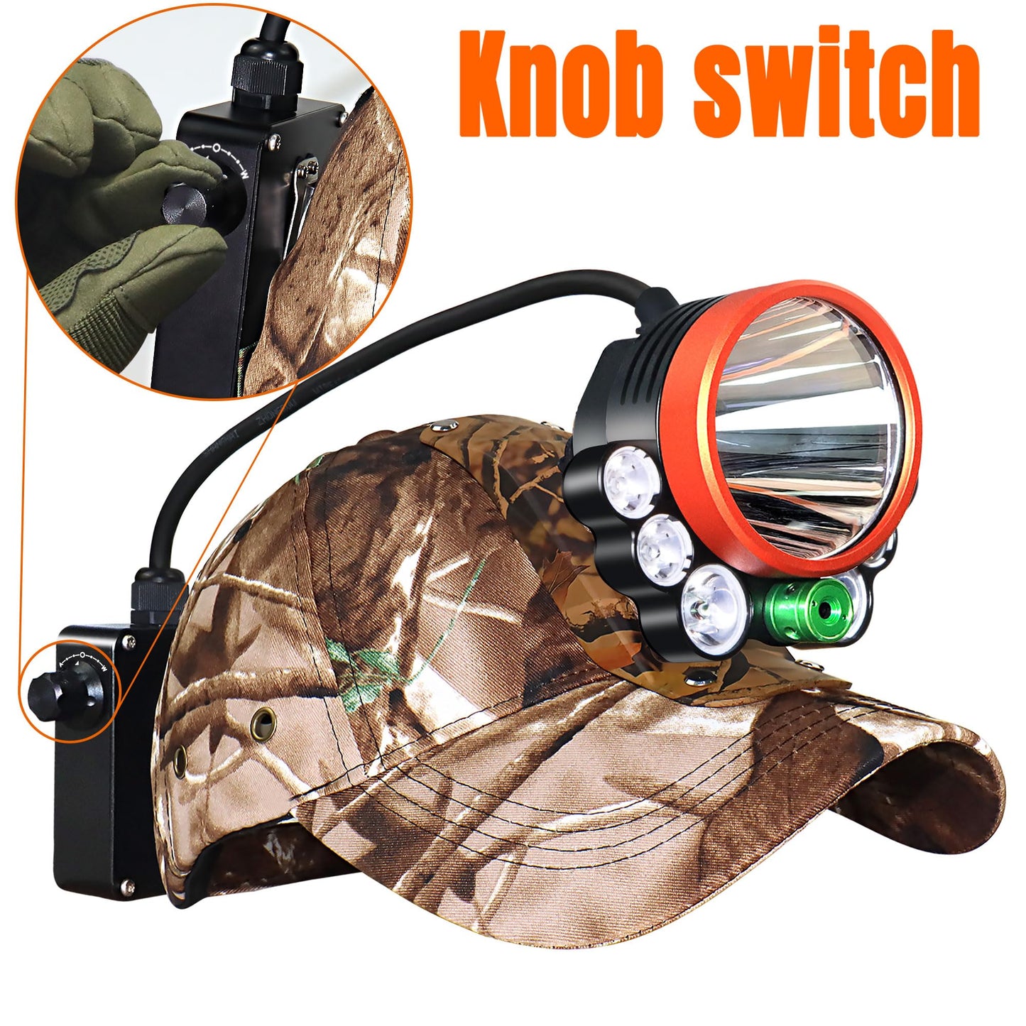Pseudes T30 5-Color Coon Hunting lights-2000lm White/Red/Walking/Amber+Green Beam, 9-Speed Dial, IPX6 Waterproof Rechargeable Night Hunting Headlamp for Varmint Hog Coyote