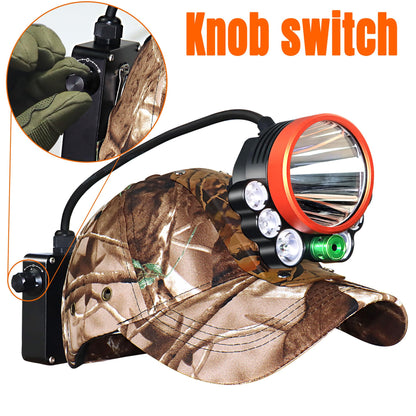 Pseudes T30 5-Color Coon Hunting lights-2000lm White/Red/Walking/Amber+Green Beam, 9-Speed Dial, IPX6 Waterproof Rechargeable Night Hunting Headlamp for Varmint Hog Coyote