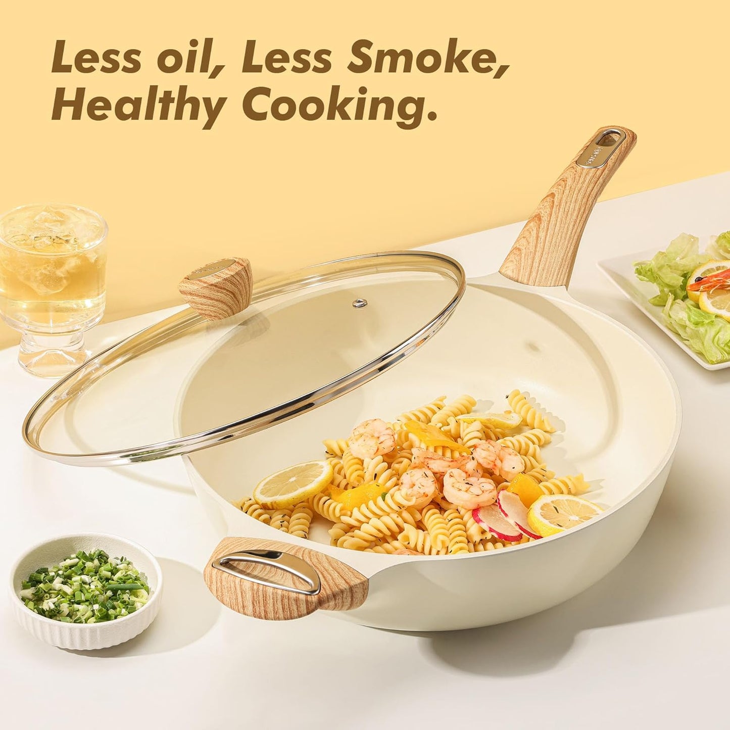 SENSARTE 12-Inch Ceramic Nonstick Frying Pan - Healthy, PFOA-Free Skillet with Lid & Helper Handle