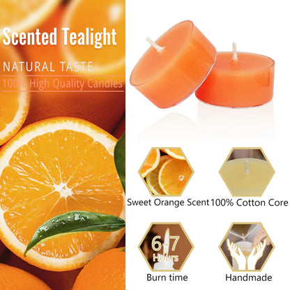 Orange Tea Lights Candle Set of 24, Citrus Scented Tealight Candles, Handmade Tea Candles, Long Burning Tealights for Romantic Wedding Home Decor Gift