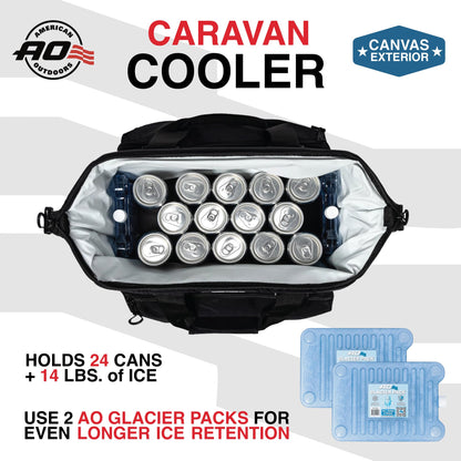 AO Coolers Caravan Canvas Soft Cooler with High-Density Insulation, Oversized Storage Pockets, Black, 24-Can