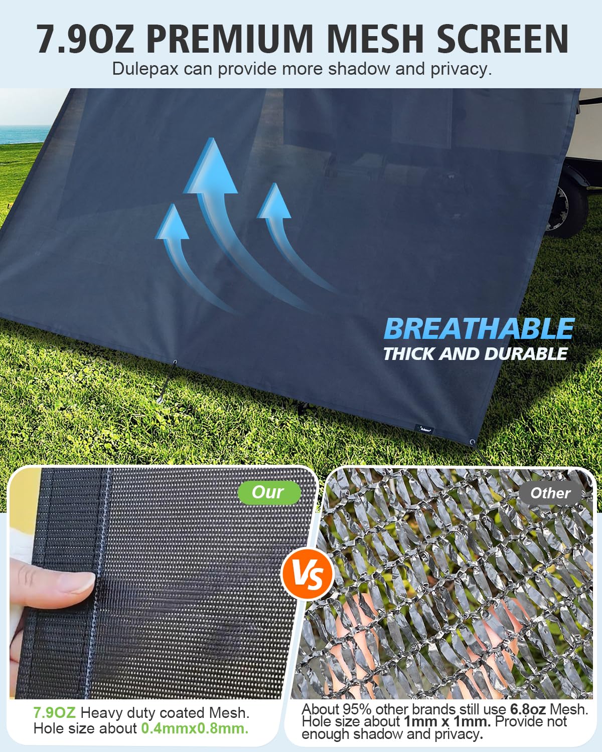 Dulepax RV Awning Sun Shade Screen with Zipper 9'X18'3'' -Second Generation RV Awning Shade Screen Significantly Improves Shadew and Privacy.Universal, Capmer Awning Shade with Complete Kits