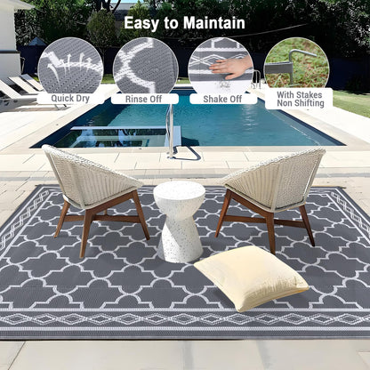 Garvee Outdoor Rug 10'x20' for Patios Clearance, Reversible Outdoor Plastic Straw Waterproof Camping Carpet, Large Area Rugs Patio Mats for Outside RV, Camper, Deck, Porch, Beach, Picnic (Grey/White)