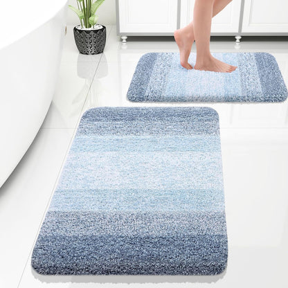 OLANLY Bathroom Rug Set - Soft Absorbent Microfiber Mats | Non-Slip & Machine Washable (30"x20" + 24"x16", Blue)