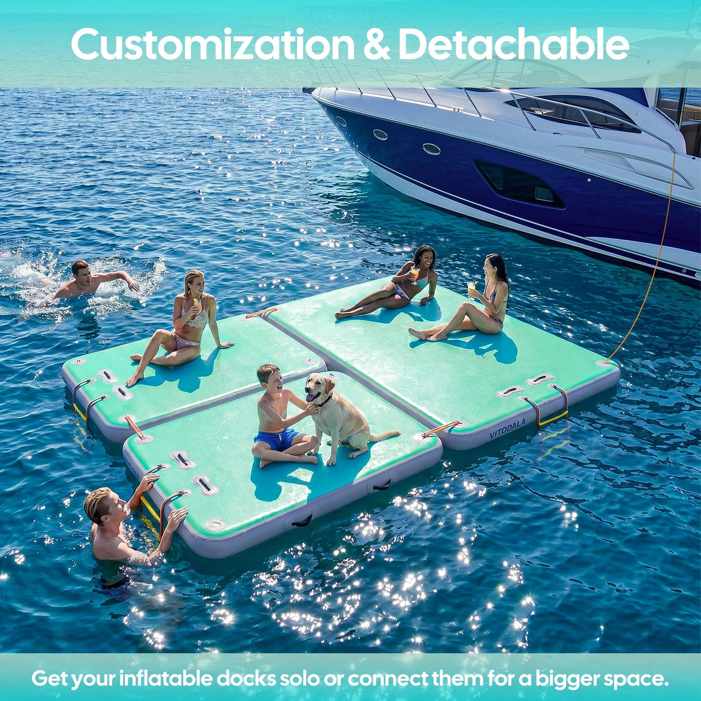 Inflatable Floating Dock, Water Island Float Raft Mat with Non-Slip Surface, 5FT/8FT/10FT Air Deck Platform, 6 Inch Thick for Pool, Lake, River, Beach, Ocean (Mint Green, 5 ft x 6.6 ft x 6")