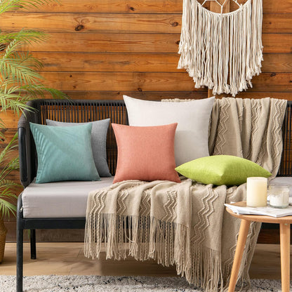MIULEE Decorative Outdoor Throw Pillow Covers - Waterproof Faux Linen Cushion Cases | 12x12 Inch Coral Red (Pack of 2)