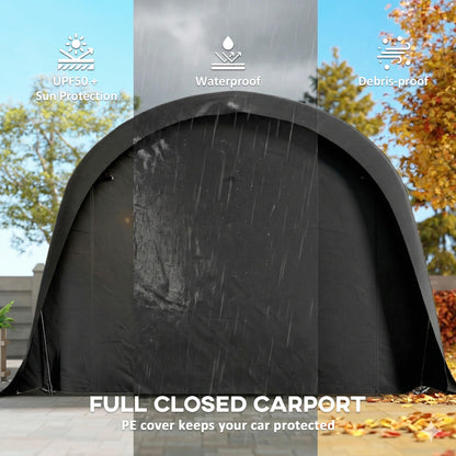 Outsunny 12' x 23.6' Heavy Duty Carport, Portable Garage Car Canopy Tent with UPF50+ Sun Protection, Galvanized Frame, Large Roll-Up Door for Cars, Trucks, Boats, Motorcycle, Bike, Dark Gray
