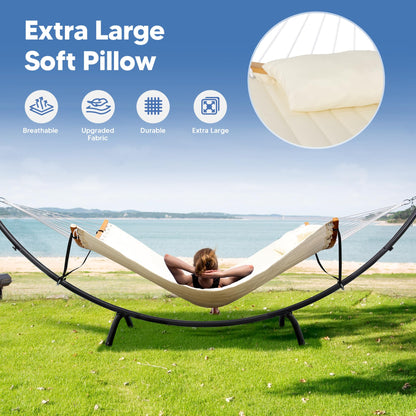 SUNCREAT Hammocks for Outside with Stand, Porch Hammock and Stand, 475 lbs Capacity, Patent Pending, Beige