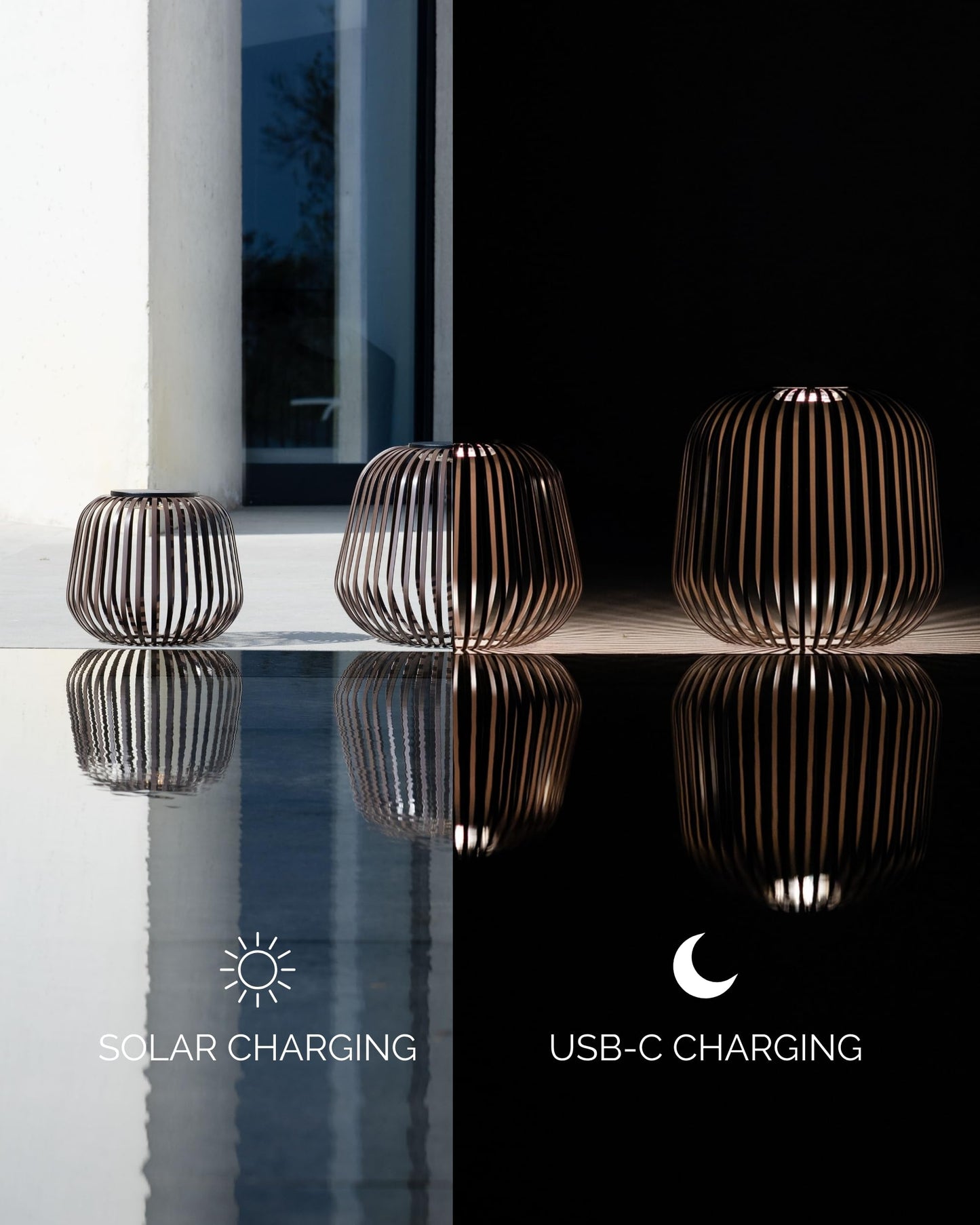 LUUK Studio Solis Wireless Solar LED Ambient Table Light, Warm White, 3 Dimmable Levels, Indoor & Outdoor, Solar & USB-C Rechargeable, Living Room, Bedside, Organic Contemporary, Walnut Brown, Size L