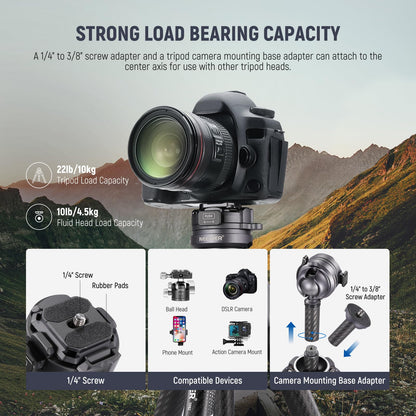 NEEWER LITETRIP LT32 Camera Travel Tripod, Carbon Fiber Portable Stand, Ball Head Detachable Center Axis Flip Buckle Cleaning Cloth Arca QR Plate Compatible with PD (Former TP62)