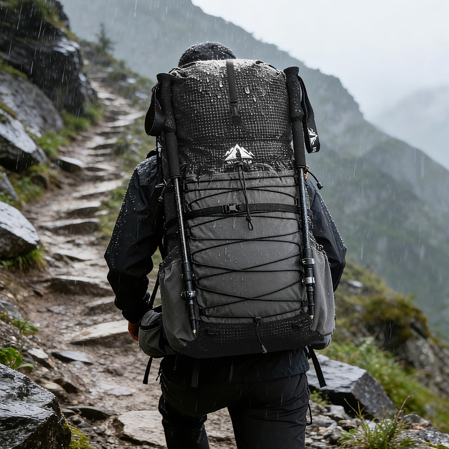 Night Cat Internal-frame Hiking Backpcack: 50L / 60L / 70L Roll Top Lightweight Travel Backpack with Rain Cover for Men Women Hiking Camping Backpacking Black
