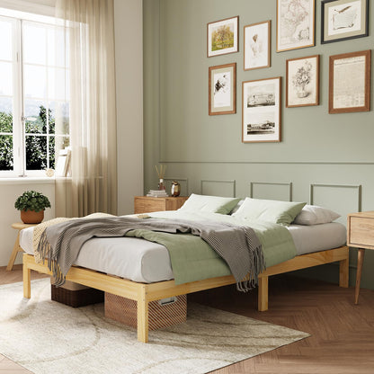 Novilla 12 Inch Wooden Full Size Bed Frame, Classic Solid Wood Platform Bed Frame Full Size, Sturdy Wood Slat Support, No Box Spring Needed, Easy Assembly, Pine