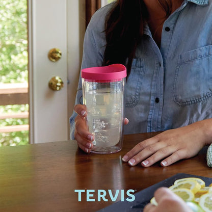 Tervis Clear & Colorful Tabletop Made in USA Double Walled Insulated Tumbler Travel Cup Keeps Drinks Cold & Hot, 16oz, Elderberry Wild