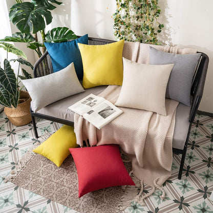 MIULEE Decorative Outdoor Throw Pillow Covers - Waterproof Faux Linen Cushion Cases | 18x18 Inch Beige (Pack of 2)