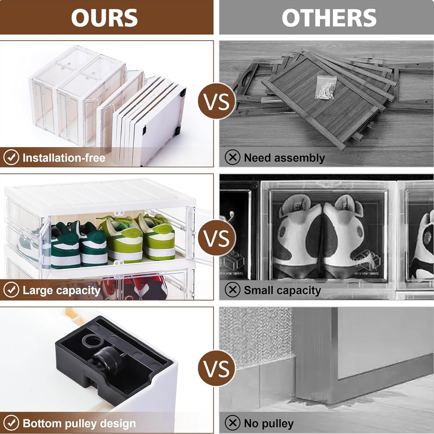 AOHMPT Foldable Storage Box - Easy Assembly Clear Plastic Stackable Shoe Storage Cabinet Organizer with Lids - Large Size Shoe Rack (9 layers clear)