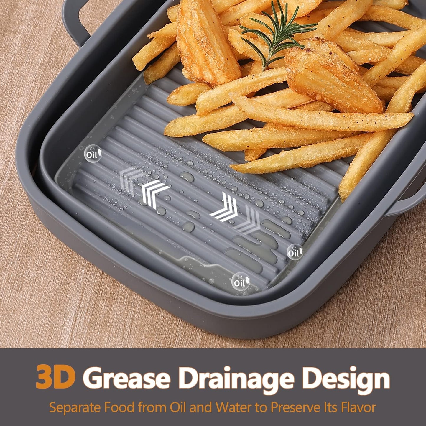 Vangerute Collapsible 2-Pack Air Fryer Silicone Liners for 10QT NINJA Foodi Dual, Reusable Rectangular Silicone Basket Pot for Air Fryer Accessories (Gray)