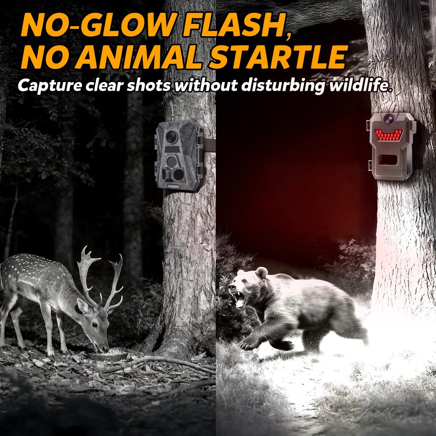 WOSODA ﻿3 Pack Trail Cameras, 48MP 4K No-Glow Night Vision Game Camera, Trail Cam with Motion Activated, IP66 Waterproof,2''LCD Screen,120° Wide Lens Wildlife Camera,Outdoor Scouting & Security