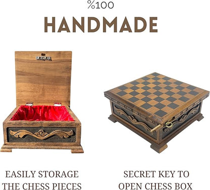 Wooden Chess Set with Storage – Handcrafted Chess Board and British Figure Metal Chess Pieces – Decorative Chess Game for Adults &amp Kids – Premium Gift for Family &amp Friends (Copper Chess Pieces