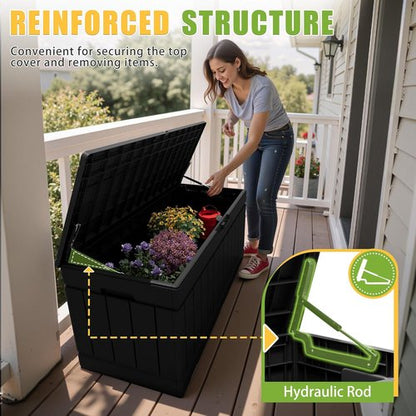 Greesum 82 Gallon Outdoor Storage Box - Waterproof & UV Resistant Bin for Patio Furniture | Black