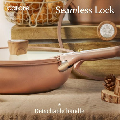 CAROTE 25-Piece Ceramic Cookware Set, Nonstick Pots and Pans Set with Detachable Handle, Non-Toxic Kitchen Cooking Set, Dishwasher & Oven Safe, Induction Compatible, PFAS Free, Chocolate