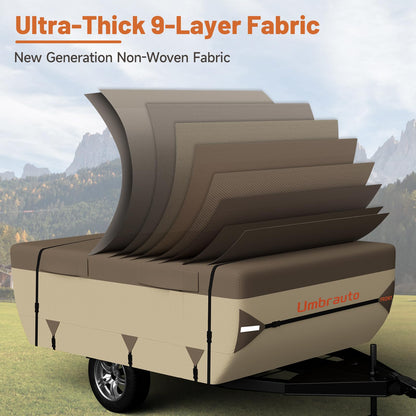 Umbrauto Pop Up Camper Cover for 12'-14' Folding Tent Trailer – 9-Layer Top, 3-Layer Side, Waterproof, Windproof, Sun-Resistant, Heavy-Duty Cover for All-Weather Protection