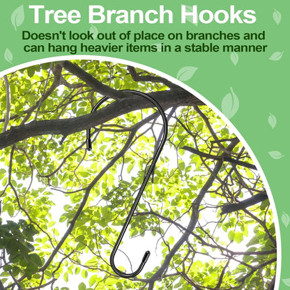 Tree Branch Hooks - 14 Inch Extra Large S Hooks by [Brand Name] for Bird Feeders & Hanging Plants | Heavy Duty Black