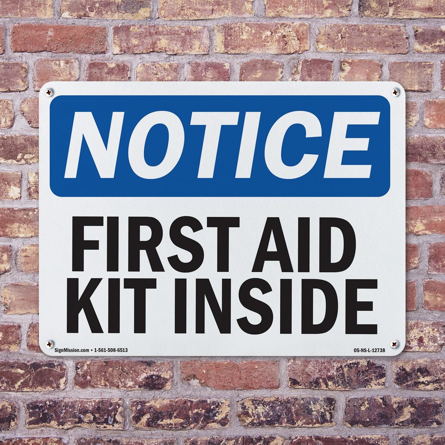 First Aid Kit Inside OSHA Notice Aluminum Sign 18 Inch x 12 Inch - 5 Pack