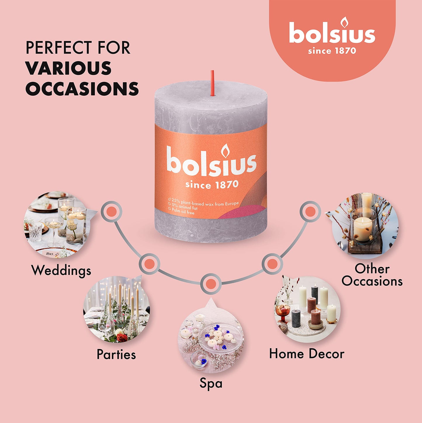 BOLSIUS 4 Pack Frosted Lavender Rustic Pillar Candles - 2.75 X 3.25 inches - Premium European Quality - Includes Natural Plant-Based Wax - Unscented Dripless Smokeless 35 Hour Party Décor Candles