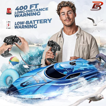 BEZGAR RC Boat 12 inch Remote Control Boat for Kids and Adults 25 KPH Fast RC Speed Boats with 700mAh Battery Ideal Waterproof Toy for Lakes &amp Pools - TX126 Blue