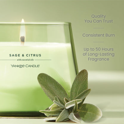 Yankee Candle Studio Scented Candle, Single Wick Jar Candle for Home Fragrance, Premium Plant Wax Blend, Long Lasting Burn, Sage & Citrus (Pack of 1)