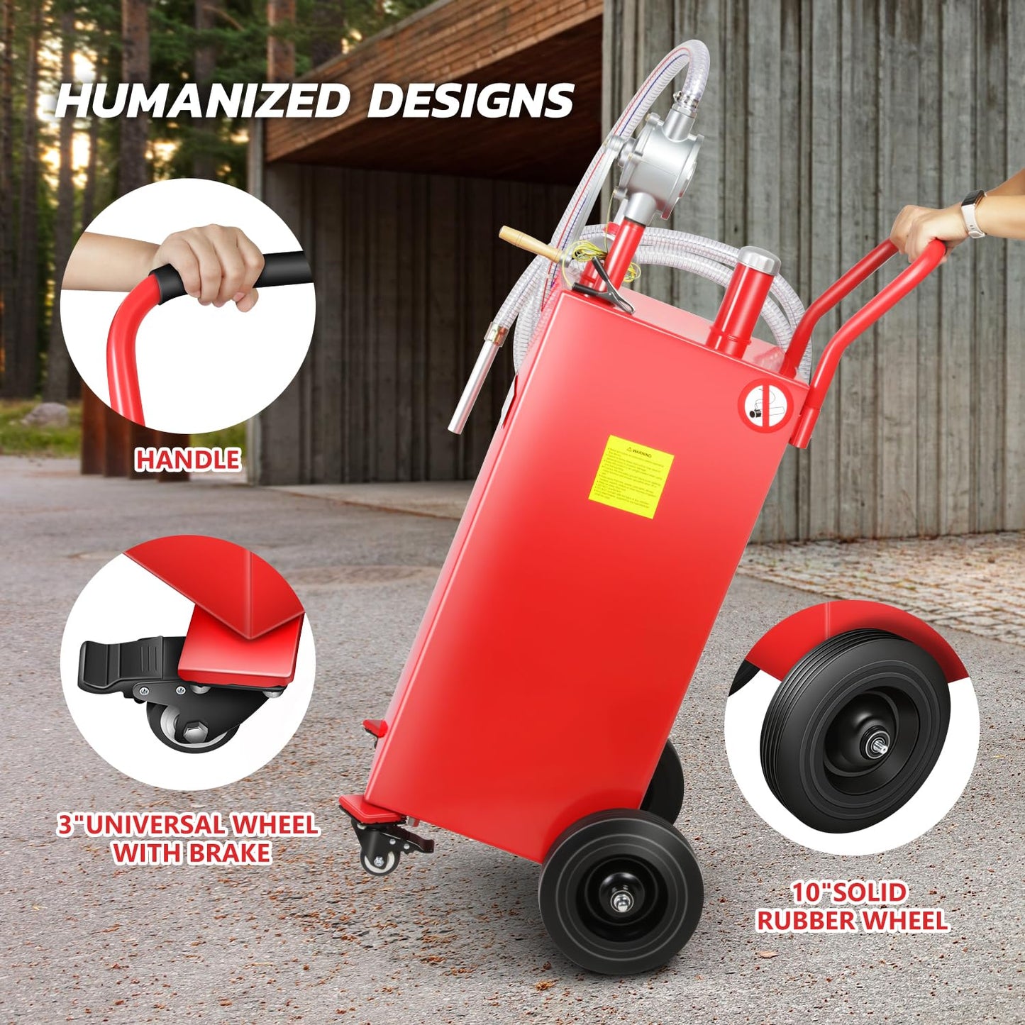 DNA MOTORING 35 Gallon Gas Caddy Fuel Tank Container, Large Gasoline Diesel Can with Wheels, Rotary Hand Pump for Cars, Lawn Mowers, ATVs, Boats, TOOLS-00387