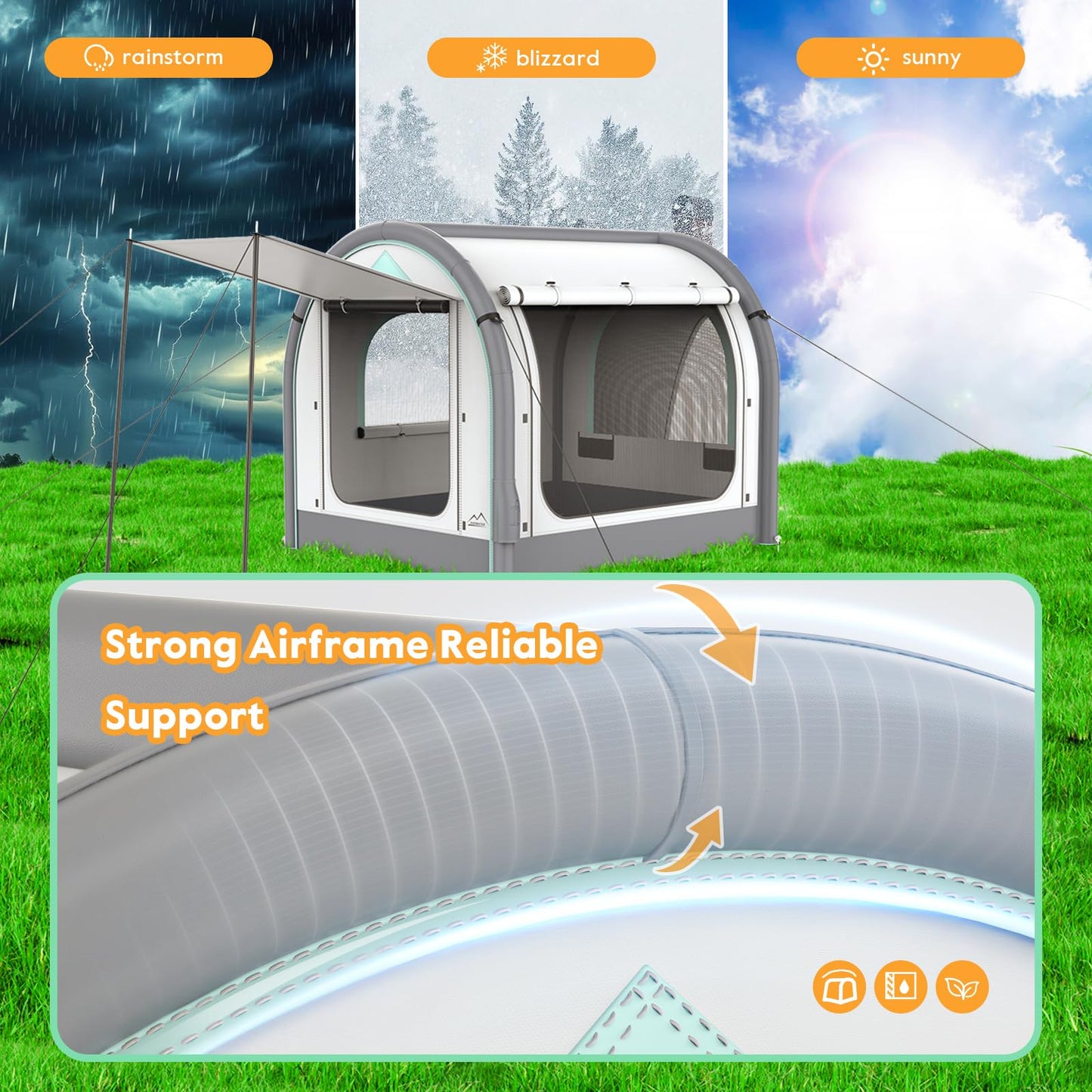 Inflatable SUV Tent for Camping, Large Quick Setup Blow Up Glamping Tents, 6-Person Tent with Detachable Car Attachment, Van Tents with Storage Bag &Projection Screen, Waterproof SUV Awning for Travel